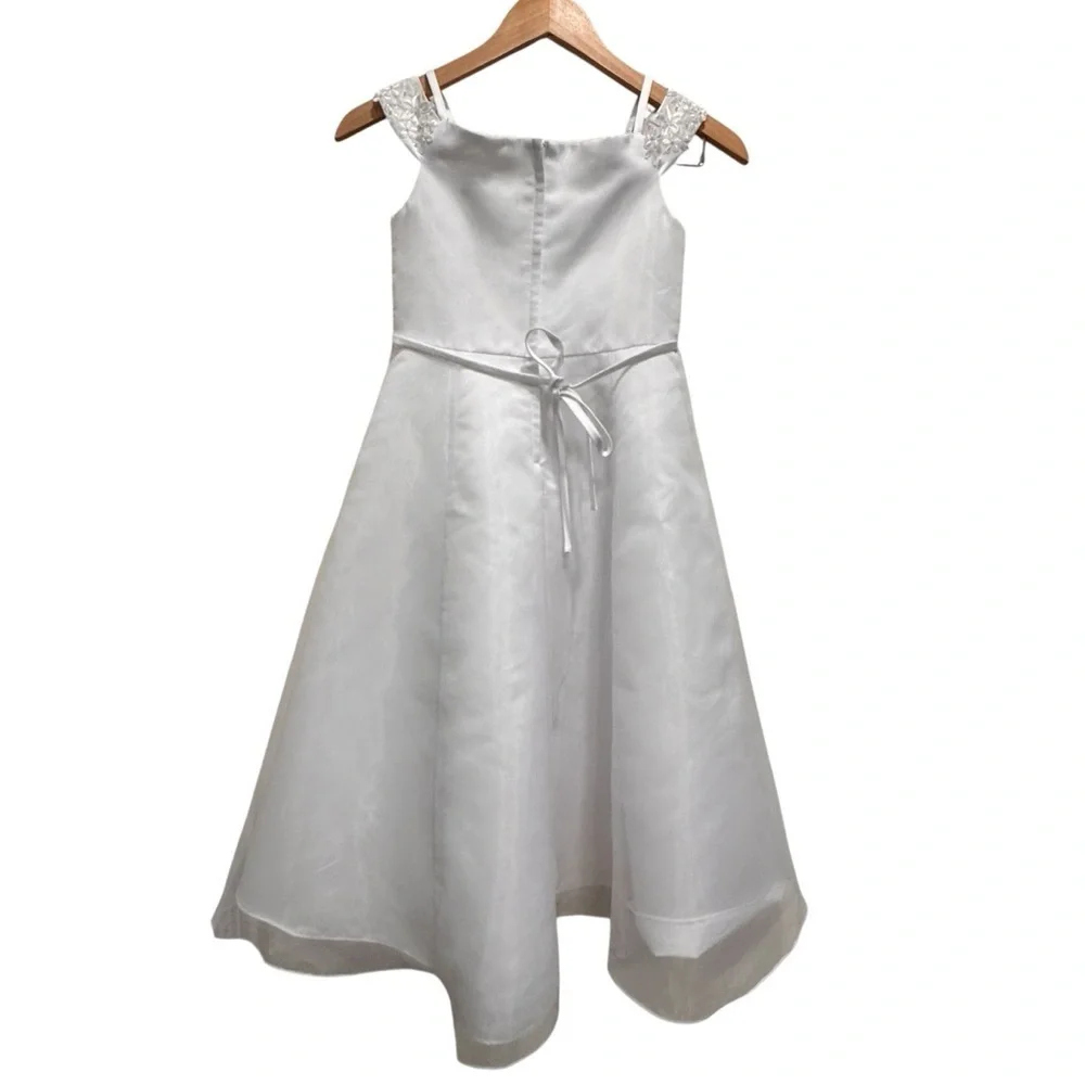 NWT Nordstrom Us Angels Girls Dress Embroidered Flowers  Beaded White Size 8